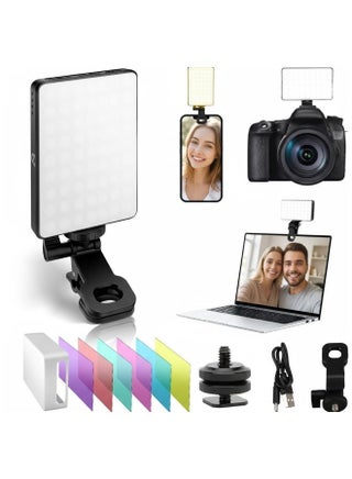 Photography Fill Light 120 LED 3000mAh 6 Color Cards, Selfie Light USB Rechargeable for Photo & Video with Front Back Clip for Phones Laptops Makeup TikTok Stream